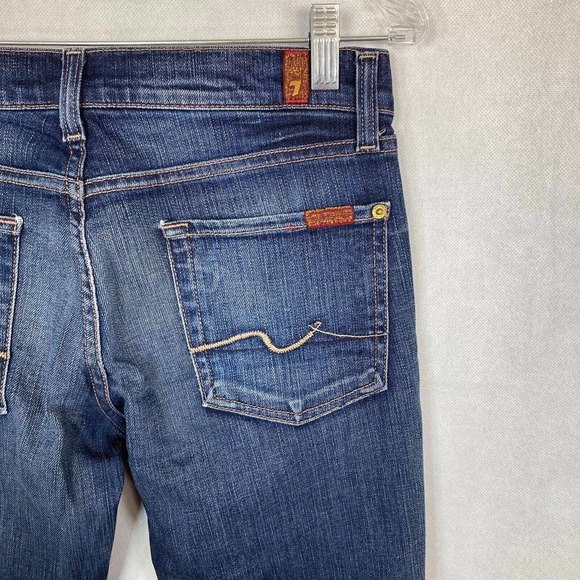 7 For All Mankind Jeans Womens Sz 27‎ Dark Blue Bootcut Flare Stretch Wide Leg - Picture 4 of 11